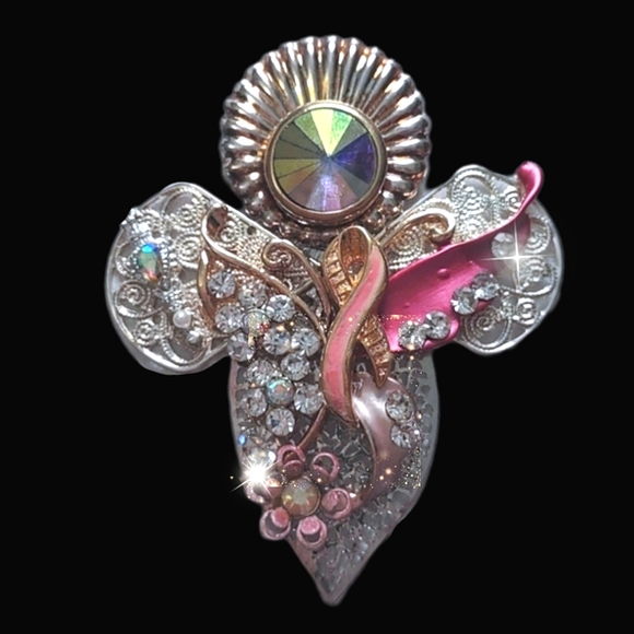 Pink Ribbon Breast Cancer Theme Angel Brooch - Picture 7 of 7